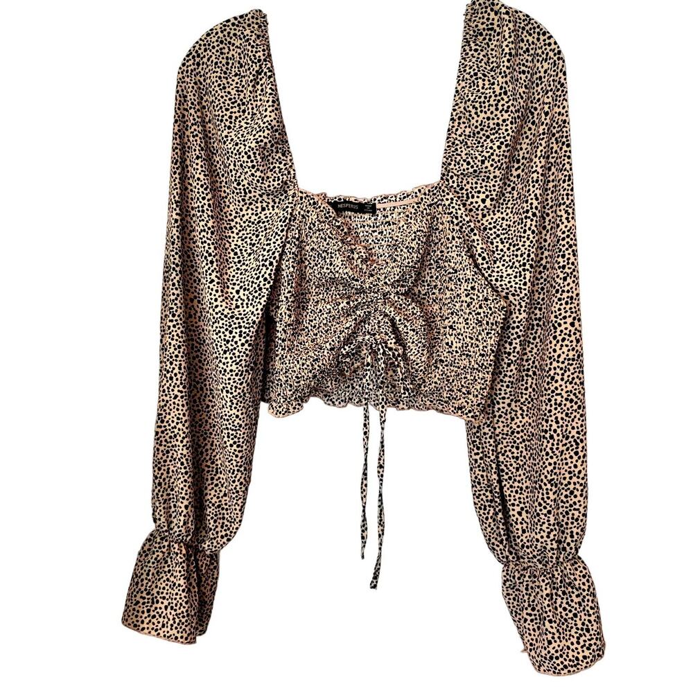 Leopard Print Top Size XL Extra Large HESPERUS LONG SLEEVE CROPPED Blouse  #007